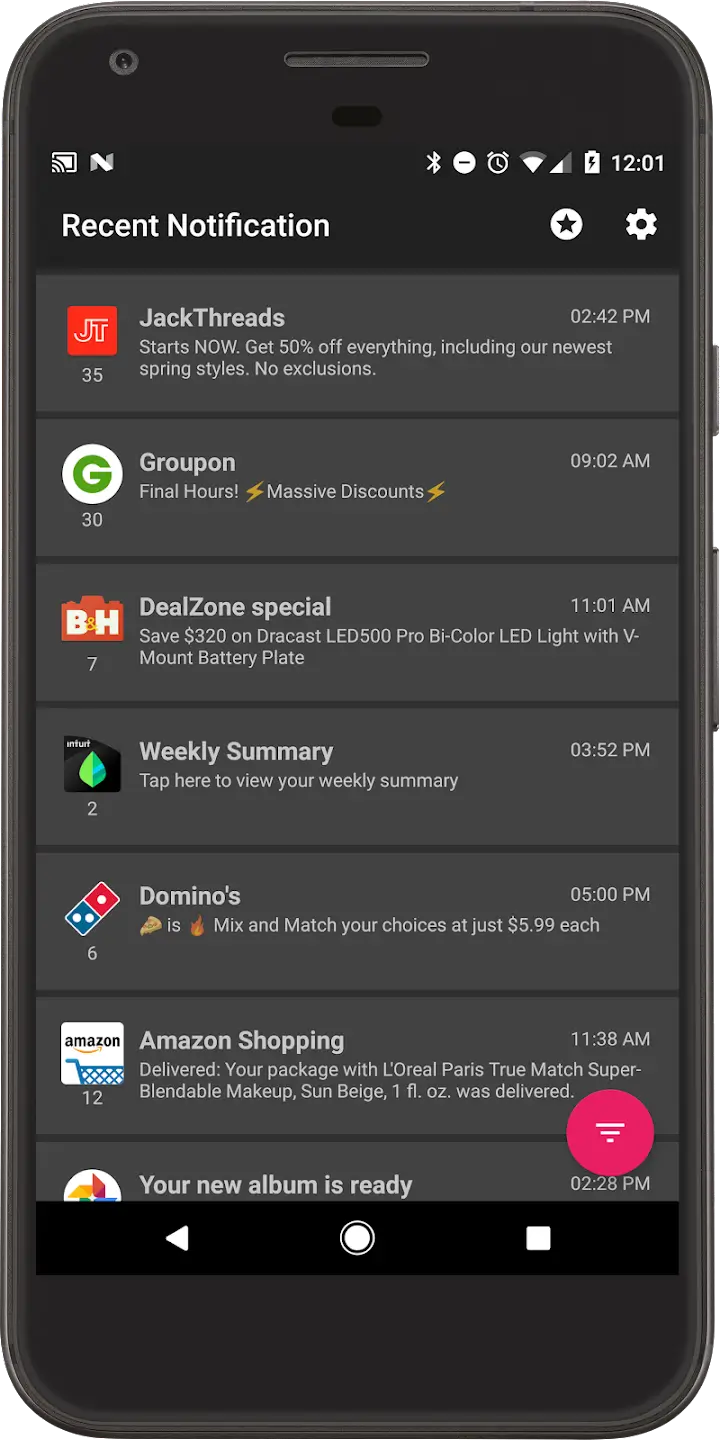 Recent Notifications screenshot